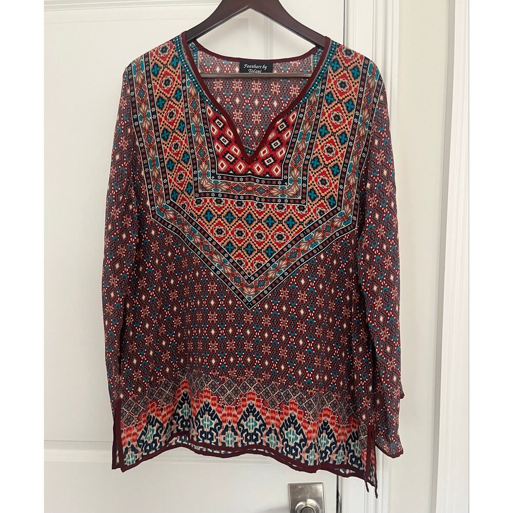 Feathers by Tolani top, tunic, dress Sz. XL brown blue viscose